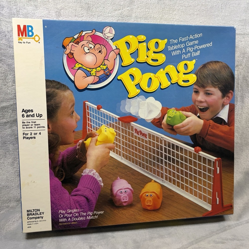 Pig Pong Game 1986 Milton Bradley Complete Puff Balls Vintage Tabletop